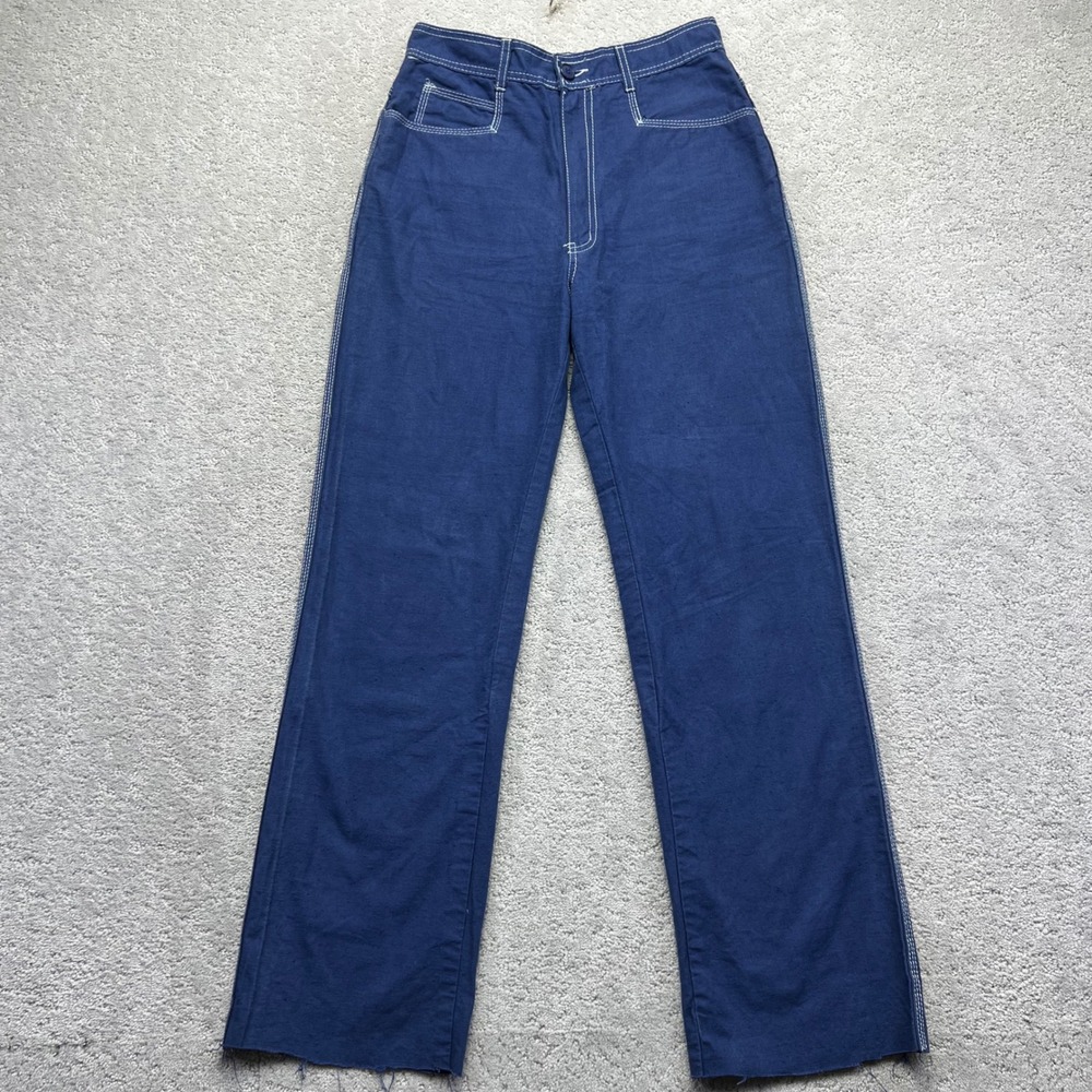 VINTAGE Britches N Things Jeans Size 30 Blue Cotton Canvas High Waisted Wide Leg